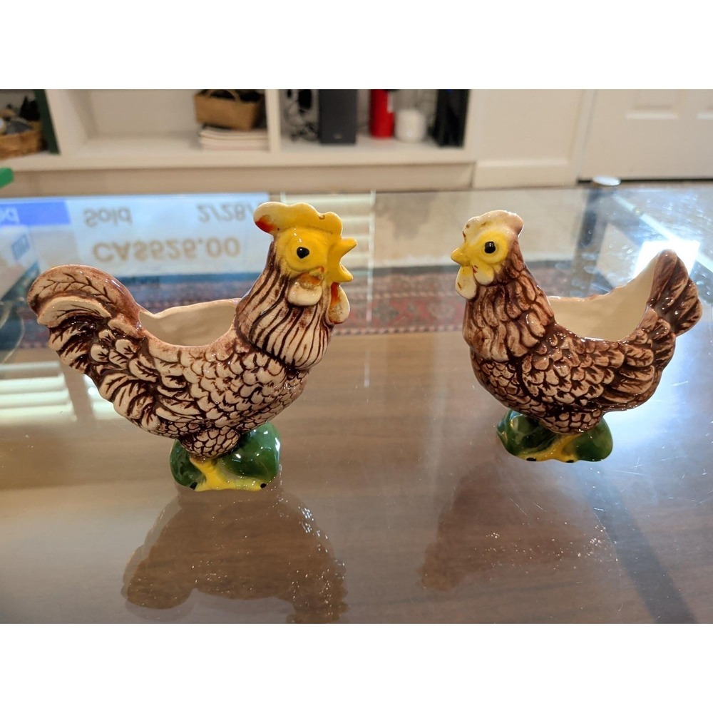 Vintage Ceramic Rooster Marston California Chicken Egg Cups - Mid-Century Pair - Picture 3 of 3